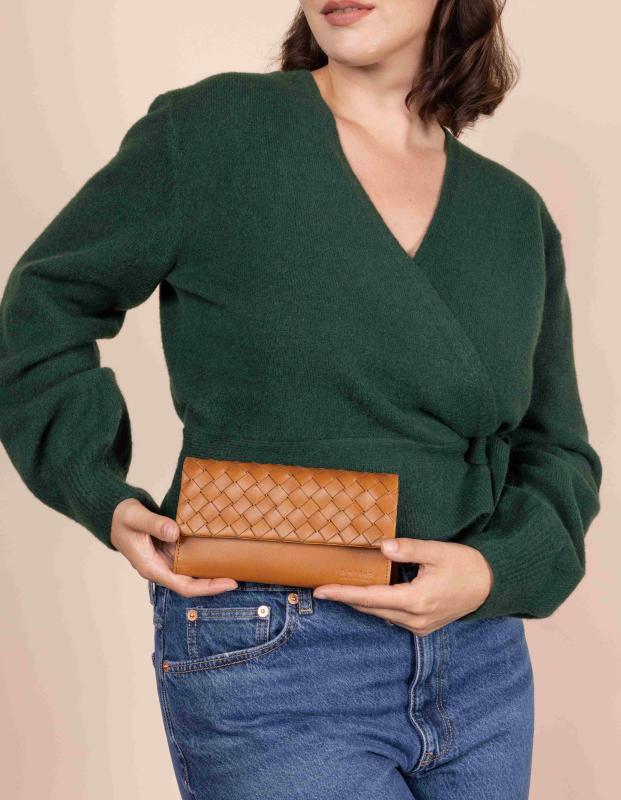 Pau´s Pouch Cognac Woven Classic Leather - kožená peňaženka