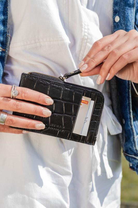Lola Coin Purse Black Croco Leather - kožená peňaženka na mince