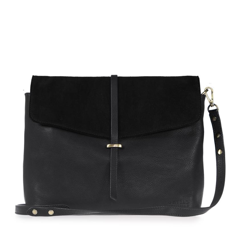 Ella Black Soft Grain & Suede Leather - kožená kabelka