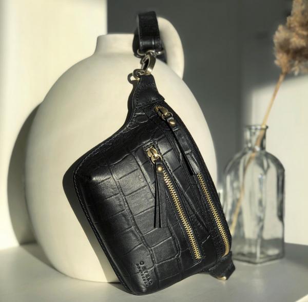 Beck´s Bum Bag Black Full Croco Classic Leather - kožená ľadvinka