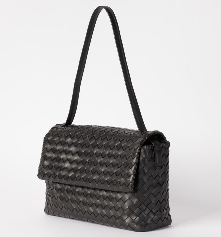 Kenzie Black Woven Classic Leather - kožená kabelka