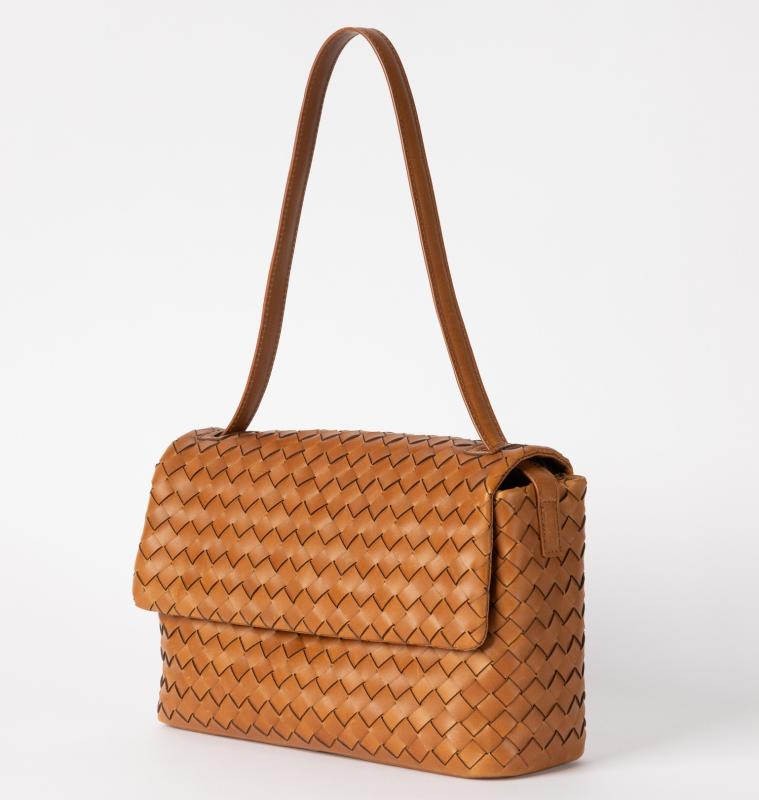 Kenzie Cognac Woven Classic Leather - kožená kabelka