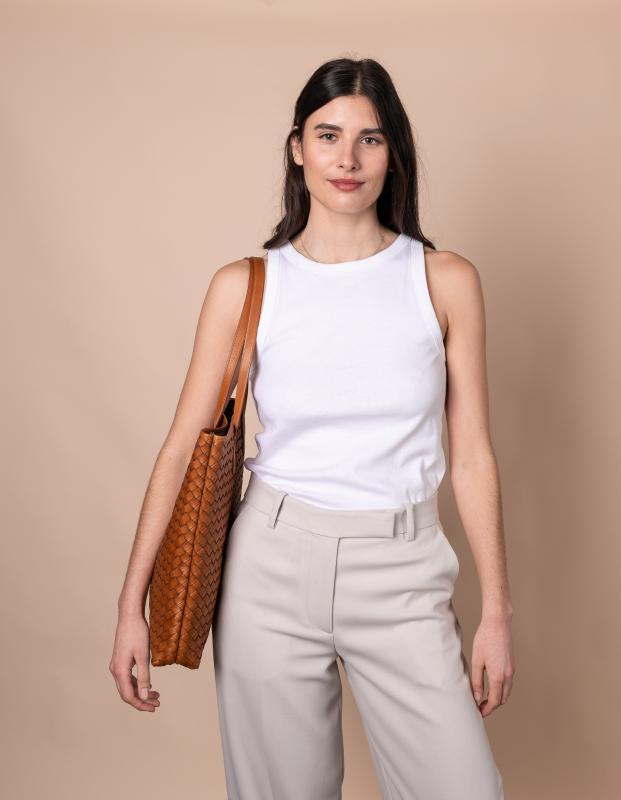 Georgia Cognac Woven Classic Leather - kožená shopper kabelka