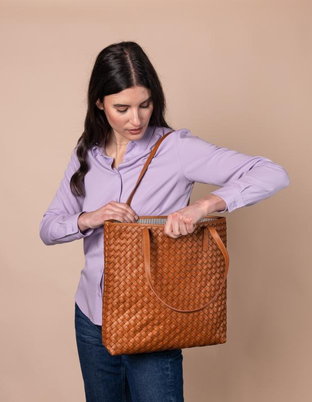 Georgia Cognac Woven Classic Leather - kožená shopper kabelka