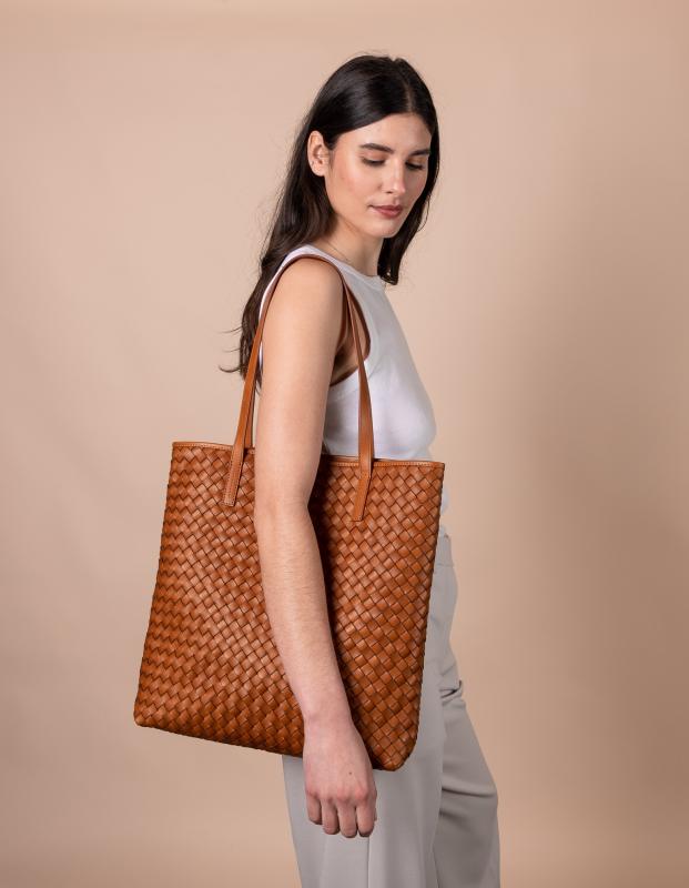 Georgia Cognac Woven Classic Leather - kožená shopper kabelka