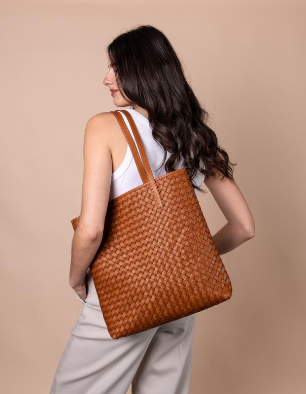 Georgia Cognac Woven Classic Leather - kožená shopper kabelka