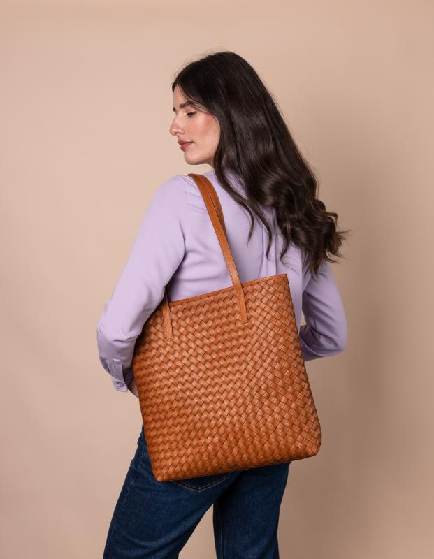 Georgia Cognac Woven Classic Leather - kožená shopper kabelka