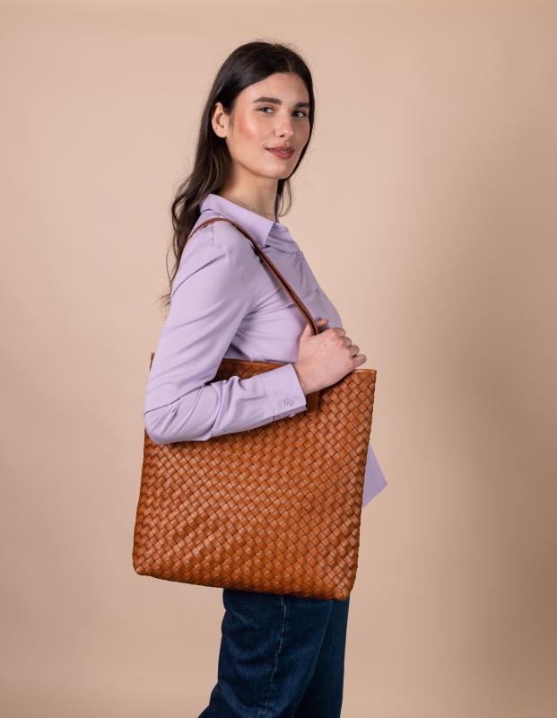 Georgia Cognac Woven Classic Leather - kožená shopper kabelka