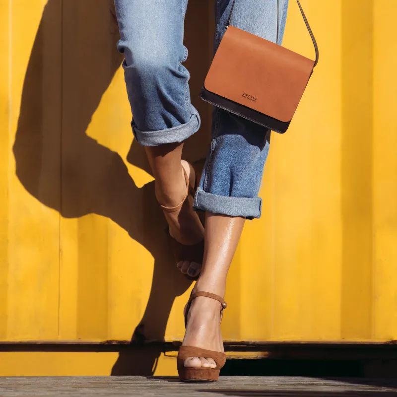Audrey Mini Black & Cognac Classic Leather - kožená kabelka