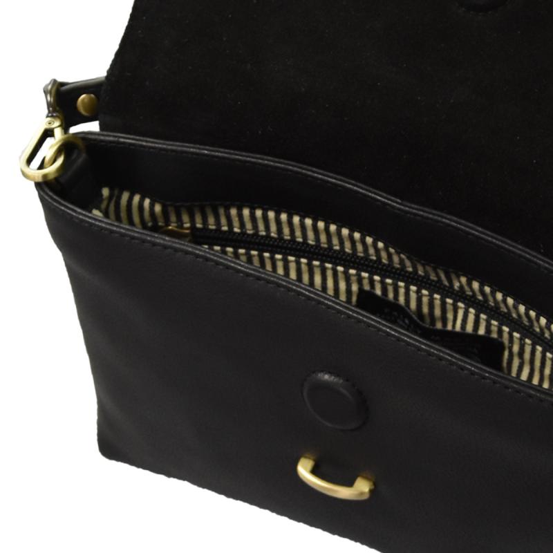 Ella Midi Black Soft Grain & Suede Leather - kožená kabelka