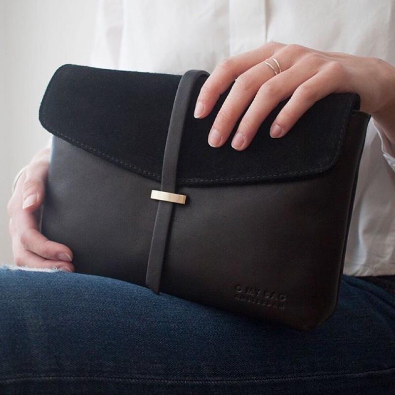 Ella Midi Black Soft Grain & Suede Leather - kožená kabelka