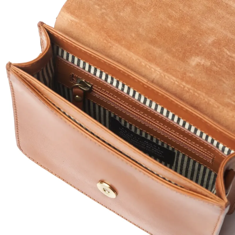 Audrey Mini Cognac Checkered Classic Leather - kožená kabelka