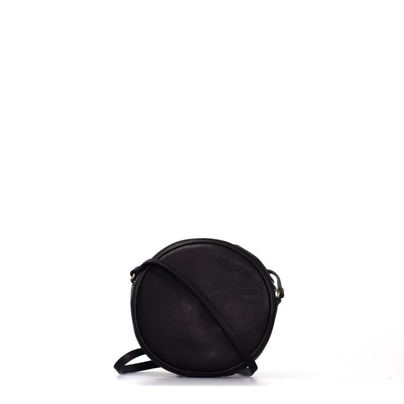 Luna Bag Black Soft Grain Leather - kruhová kožená kabelka