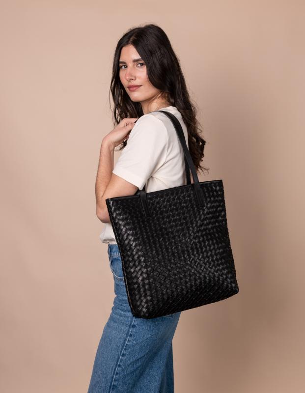 Georgia Black Woven Classic Leather - kožená shopper kabelka