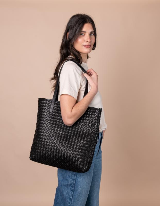Georgia Black Woven Classic Leather - kožená shopper kabelka