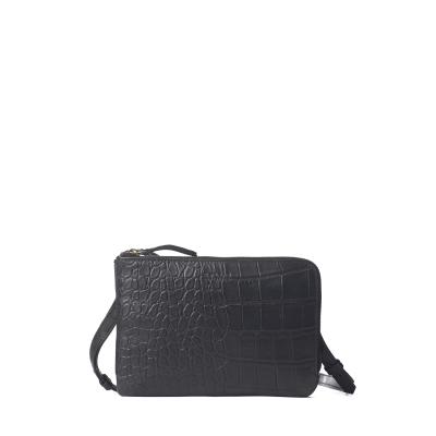 čierna kožená kabelka s croco vzorom