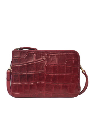 červená kožená kabelka s croco vzorom